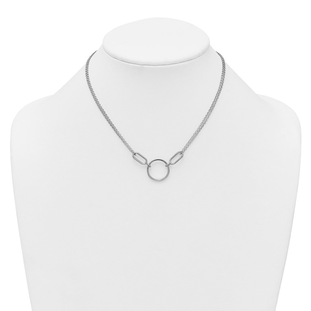Sterling Silver Rhodium-plated Polished Circle 16" with 1" Ext Necklace