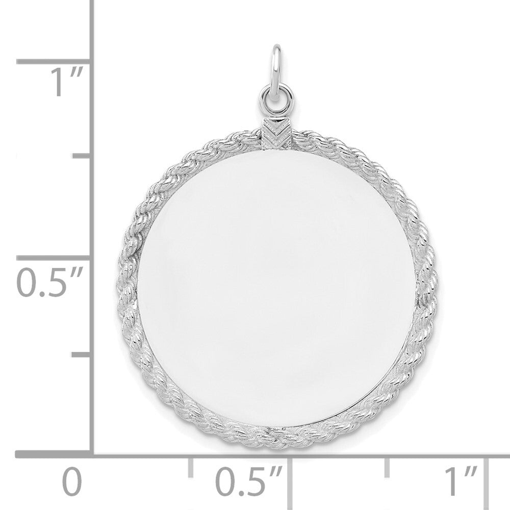 Sterling Silver Rhod-plated Eng. Rnd Rope Polish Front/Satin Back Disc