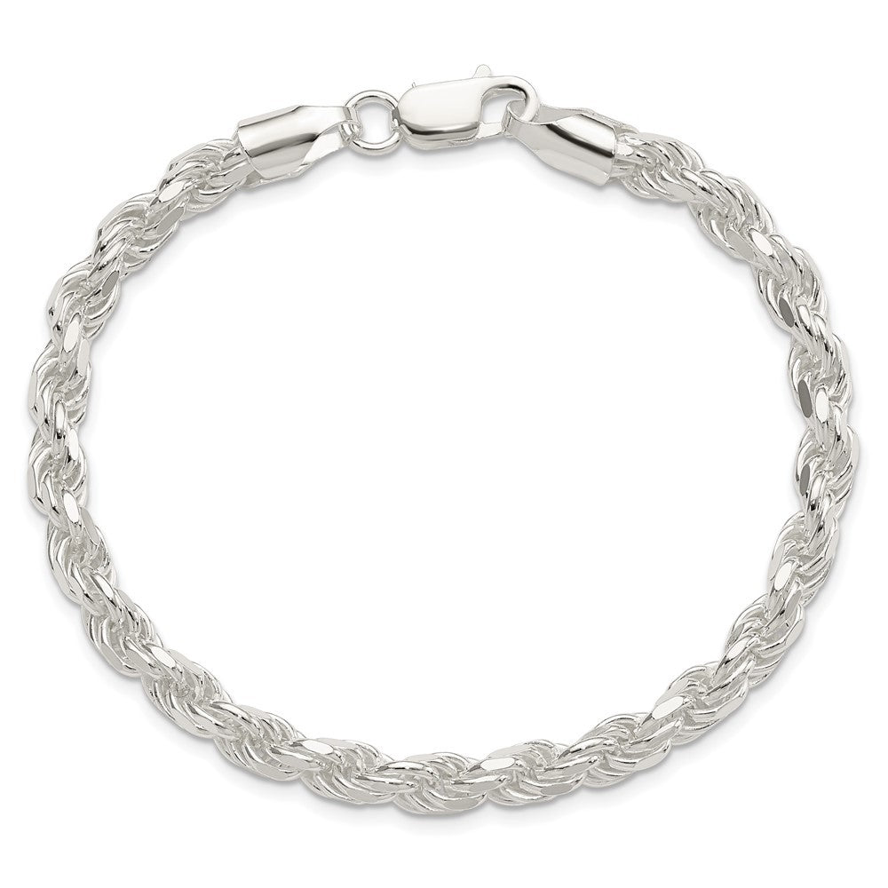 Sterling Silver 5.75mm Diamond-cut Rope Chain Bracelet