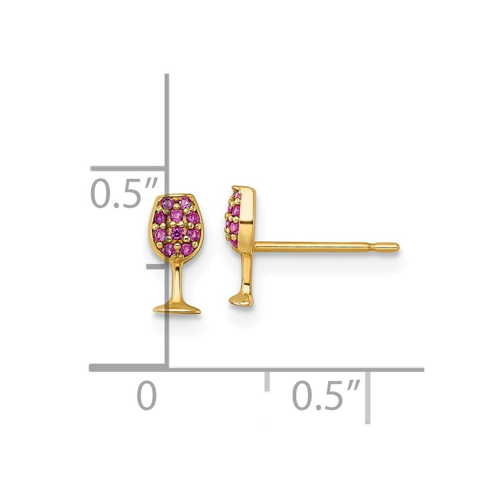 14k Yellow Gold Polished Created Ruby Wine Glass Stud Earrings Gift for Women
