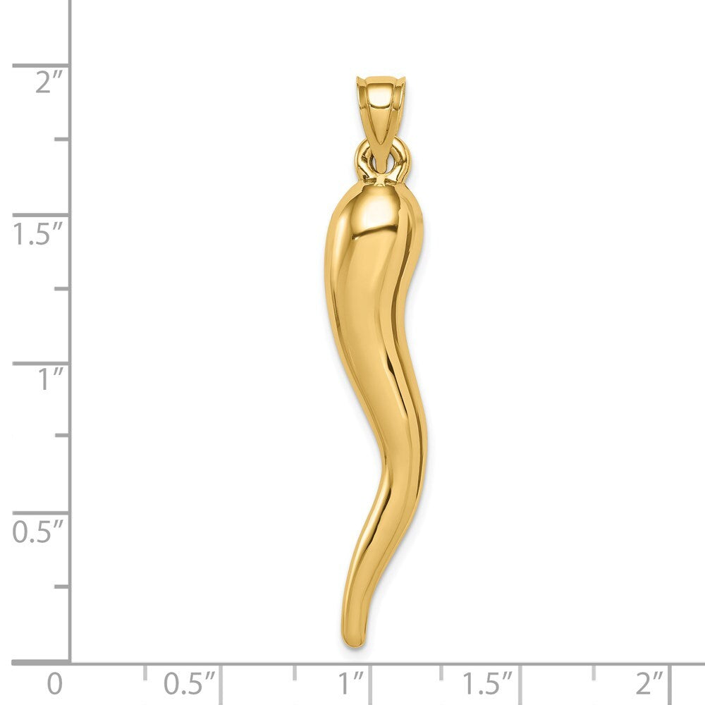 14k Yellow Gold Hollow 3D Italian Horn Pendant