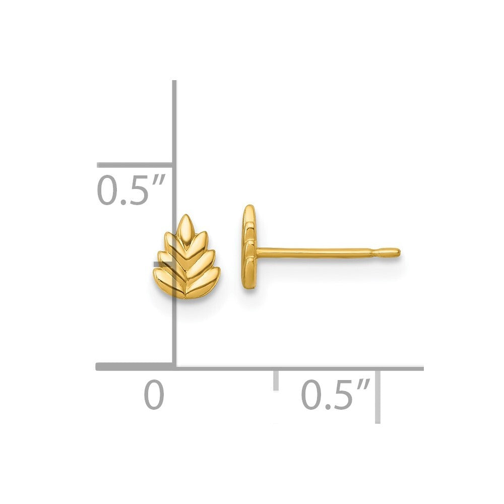 14k Yellow Gold Polished Leaf Stud Earrings Gift for Women