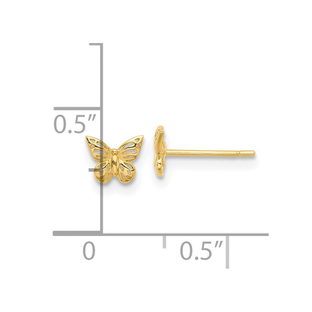 14k Yellow Gold Polished Butterfly Stud Earrings Gift for Women