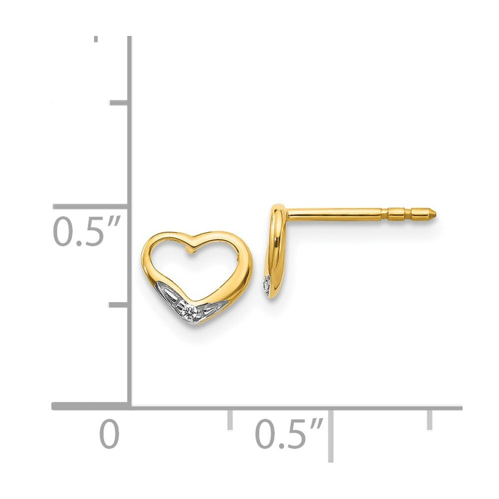 14k Yellow Gold and Rhodium Diamond Heart Stud Earrings Gift for Women