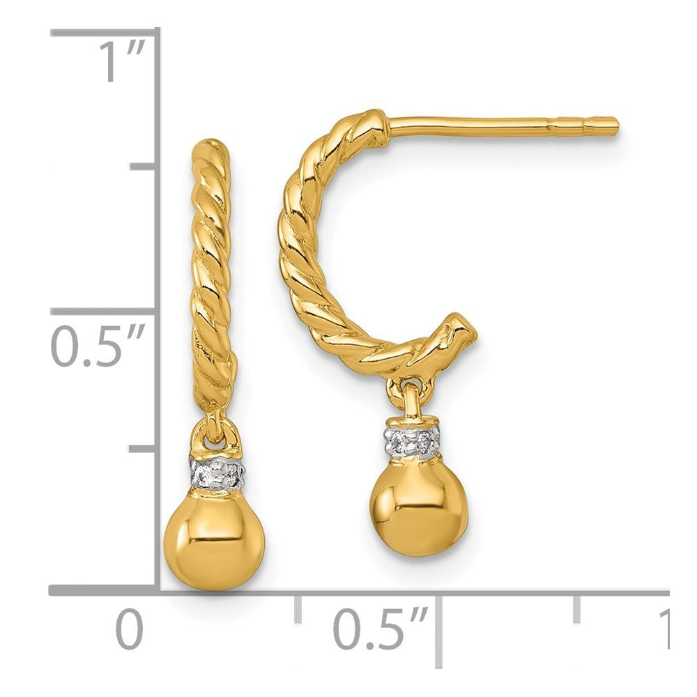 Sterling Silver Gold-plated Polished and Twisted CZ J-Hoop Dangle Earrings
