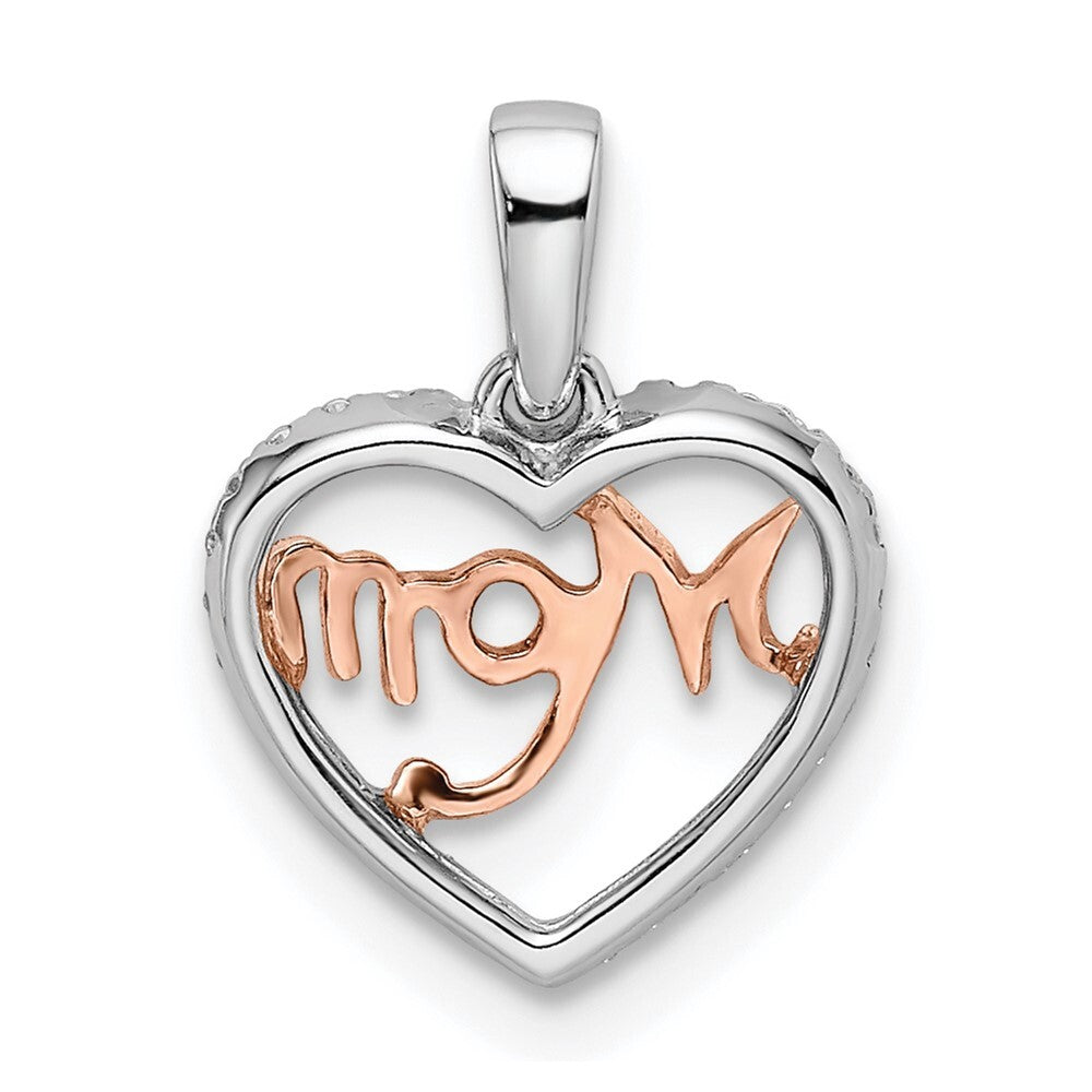 14k Two-tone Gold Diamond White and Rose Mom Heart Pendant for Women