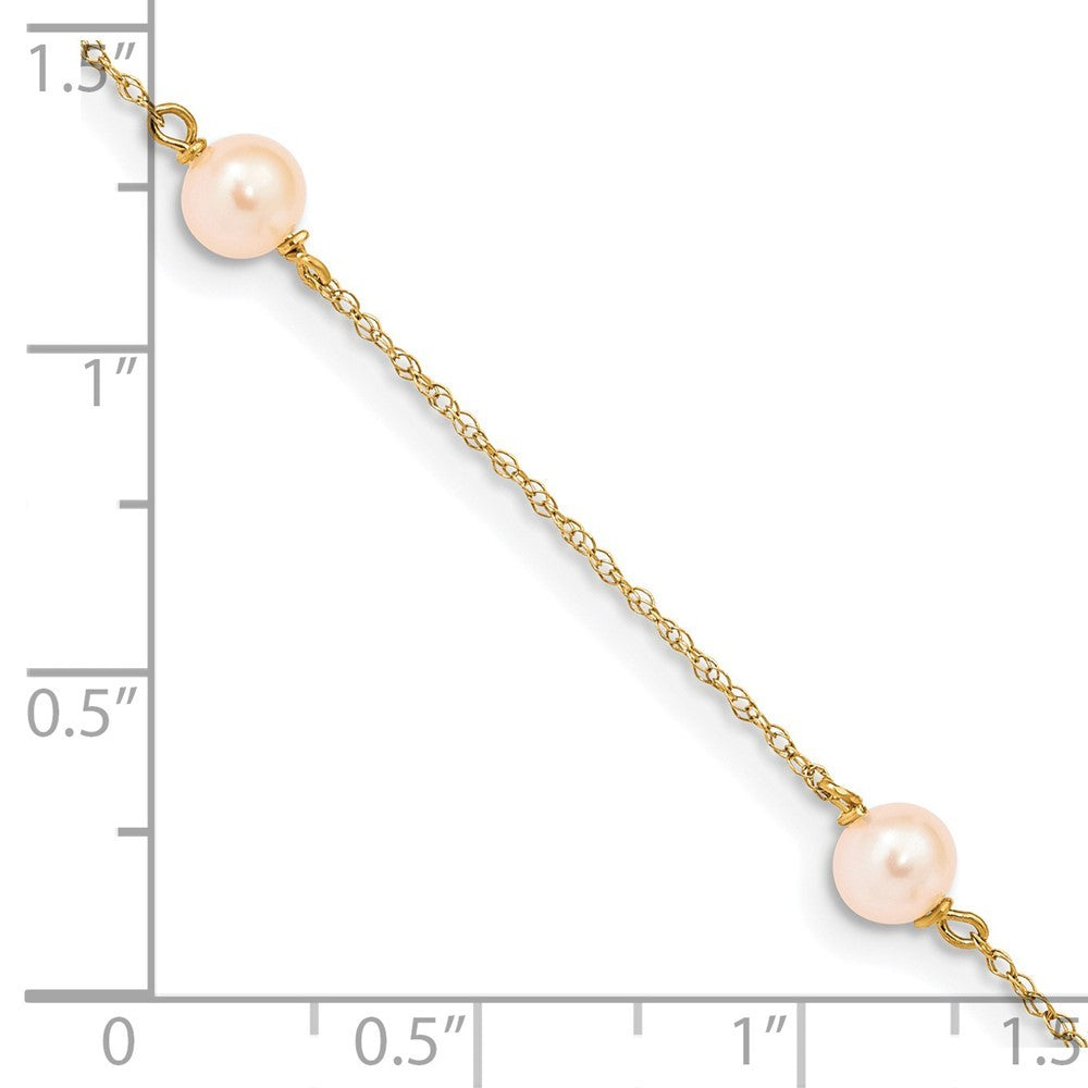 14k Yellow Gold 5-6mm Pink Freshwater Cultured Pearl 3-Station 6" Bracelet