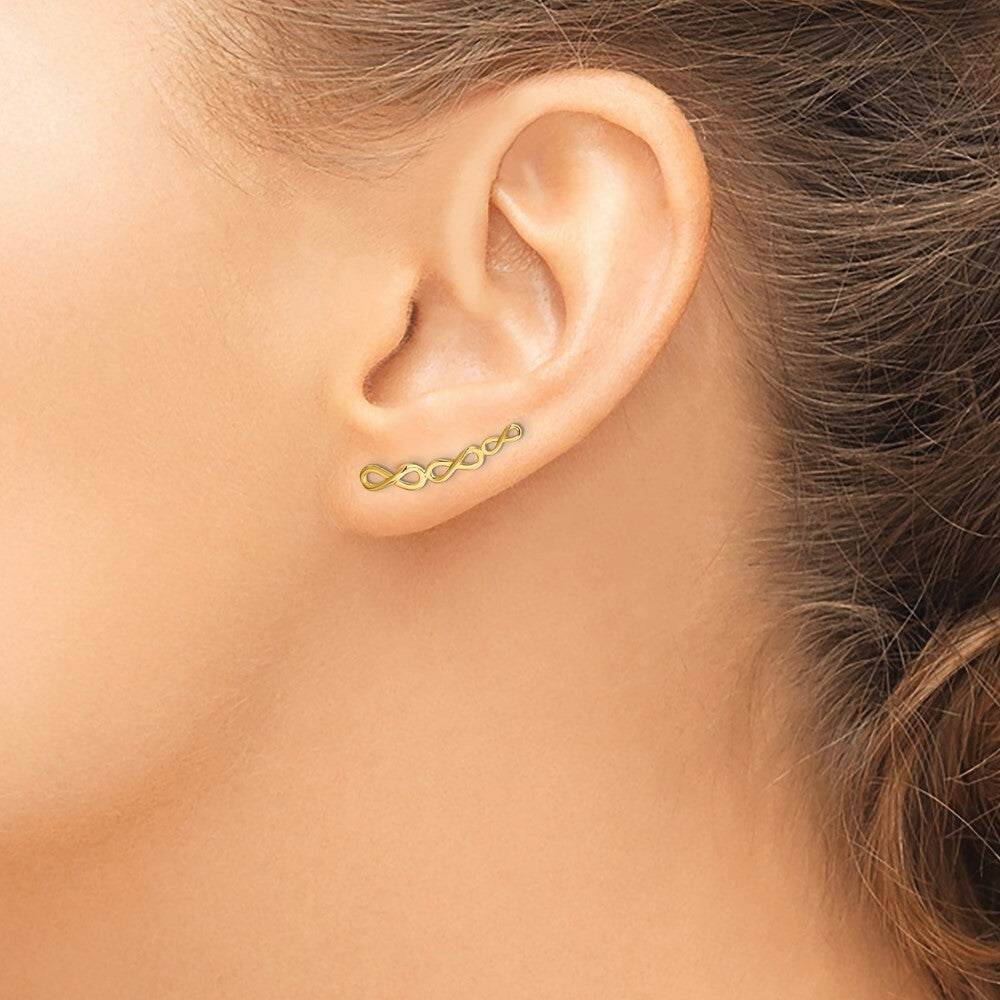14k Yellow Gold Gold Polished Infinity Ear Climber Stud Earrings Gift for Women