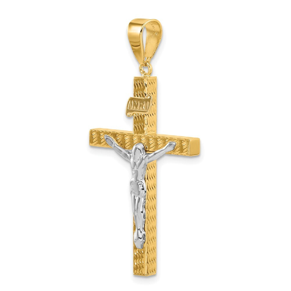 14k Two-tone Gold Polished and Diamond-cut Crucifix Pendant for Women