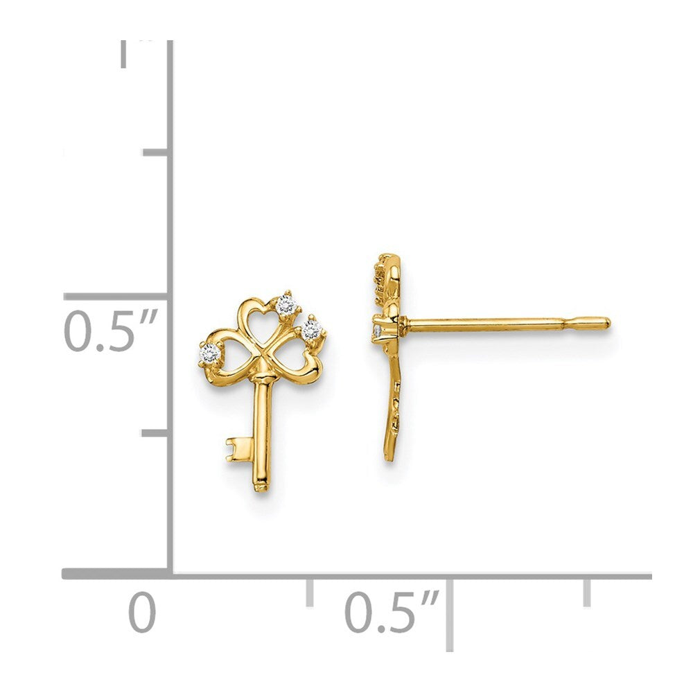 14k Yellow Gold Cubic Zirconia Key Stud Earrings Gift for Women