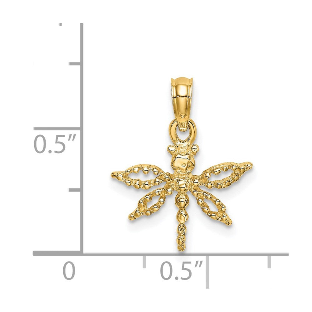 14k Yellow Gold 2-D Mini Dragonfly with Cut-out Wings Charm