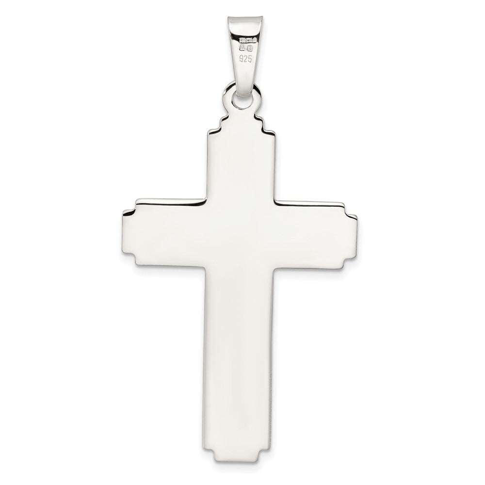 Sterling Silver Polished Edge Lines Large Latin Cross Pendant