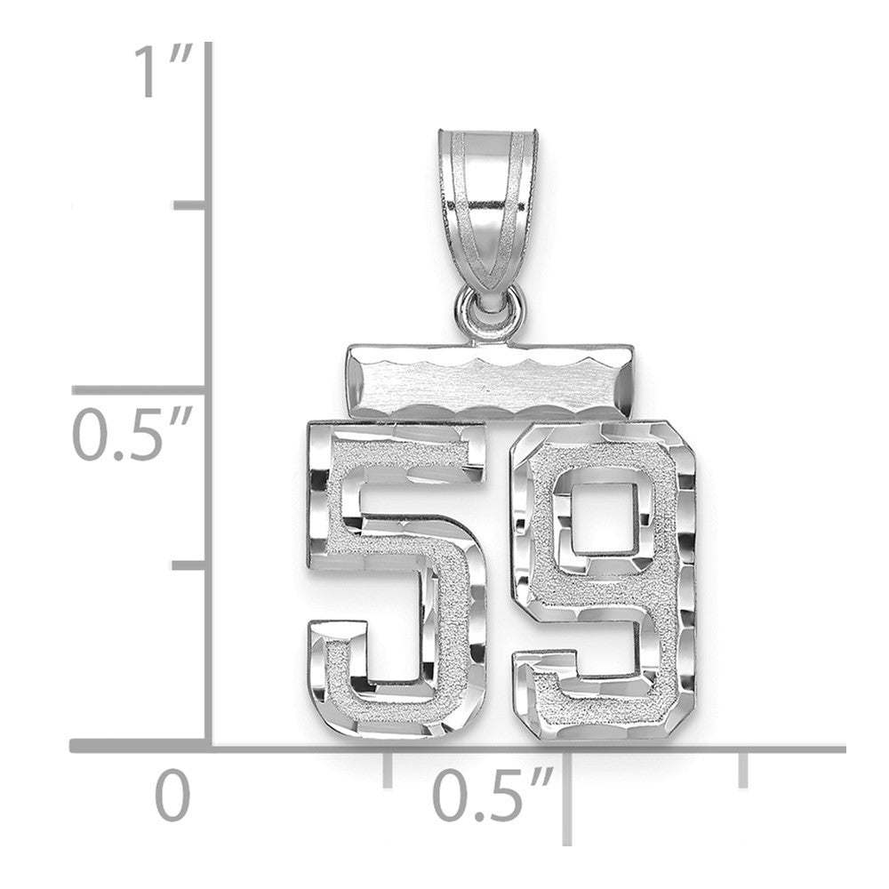 14K White Small Brushed Diamond-cut Number 59 Charm