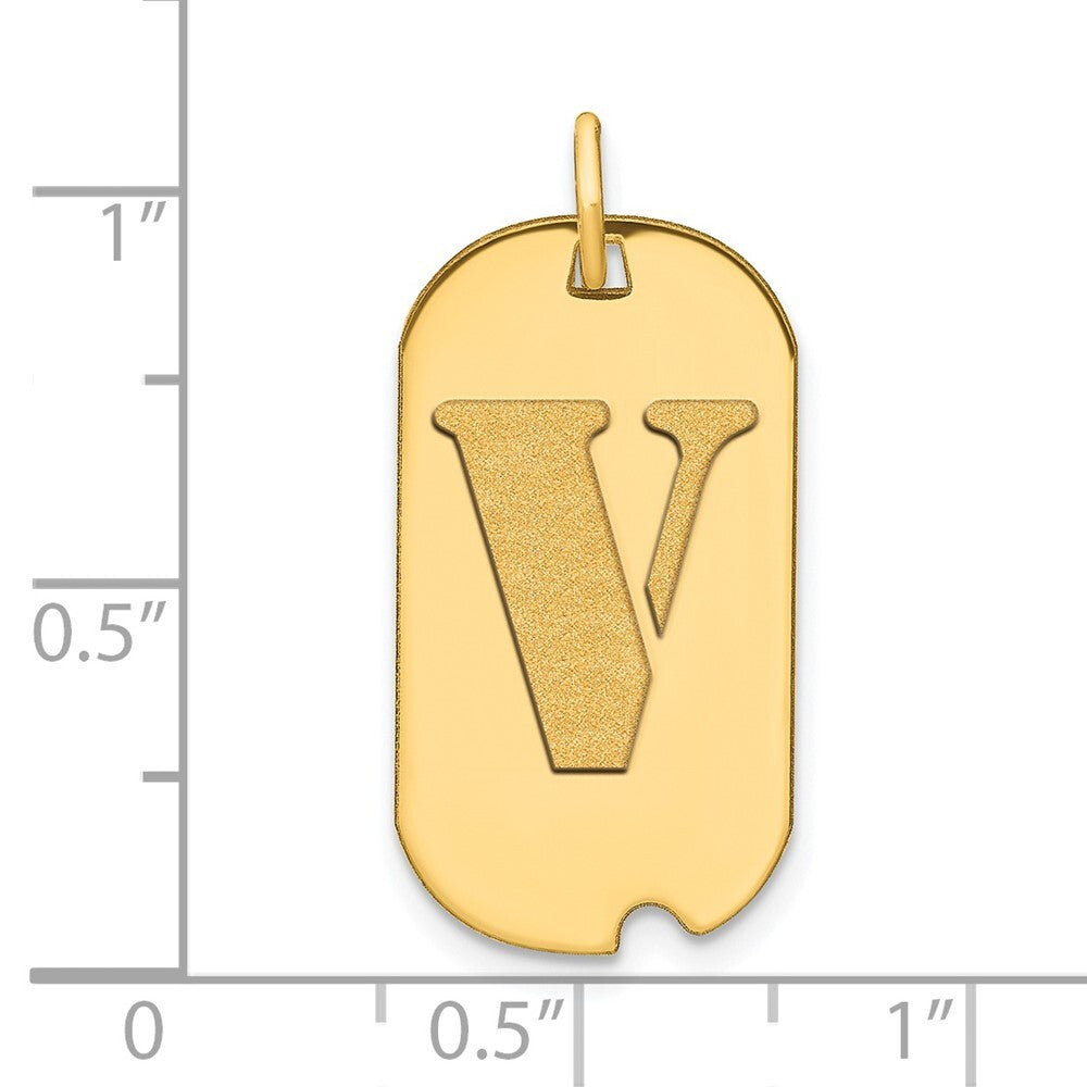 14k Yellow Gold Polished Letter V Initial Dog Tag Pendant for Women