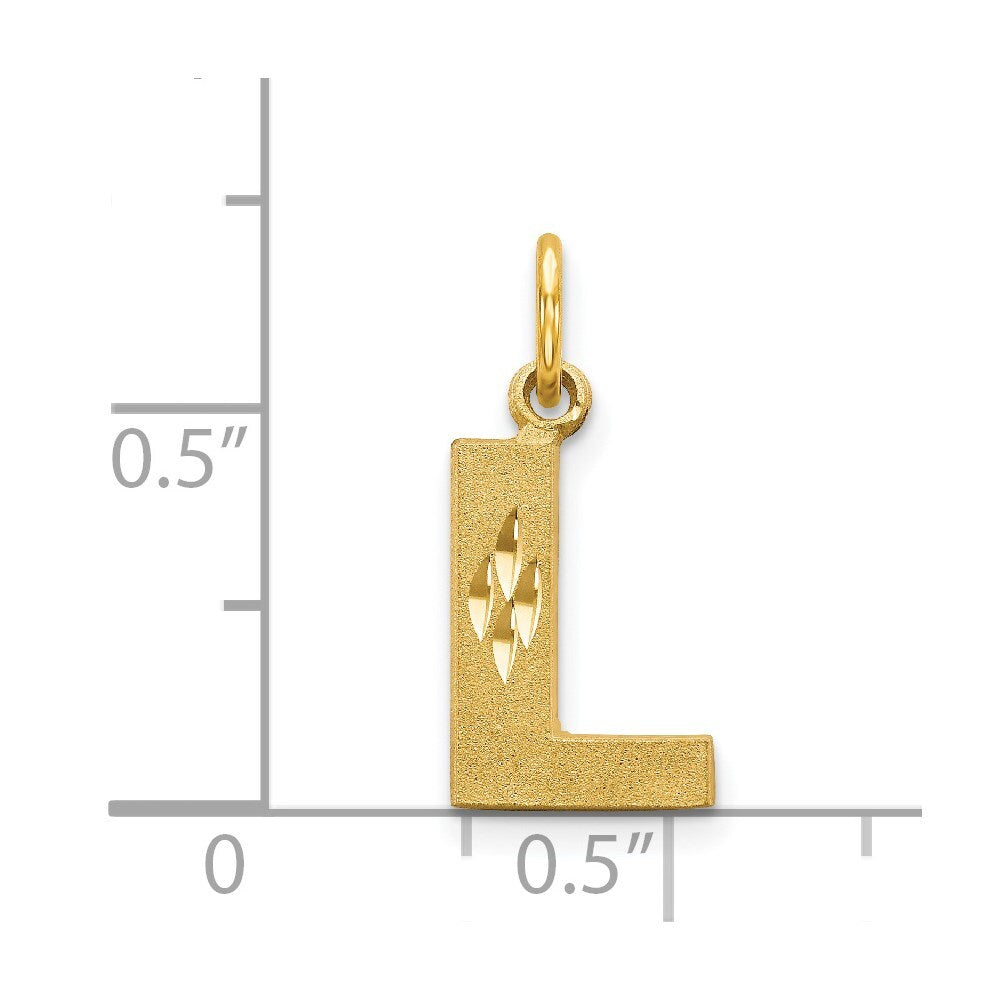14k Yellow Gold Satin Diamond-cut Letter L Initial Charm Pendant for Women
