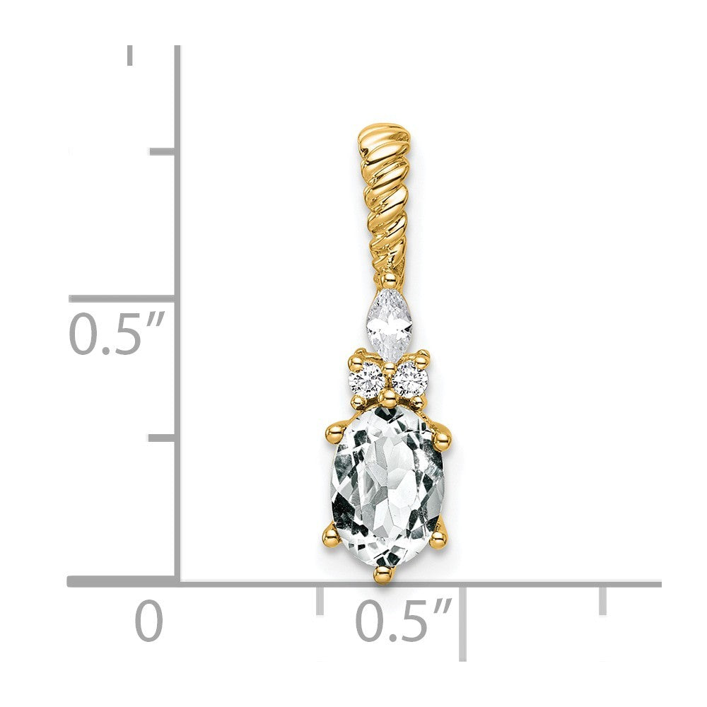 14k Yellow Gold Polished Diamond and White Topaz Twisted Chain Slide