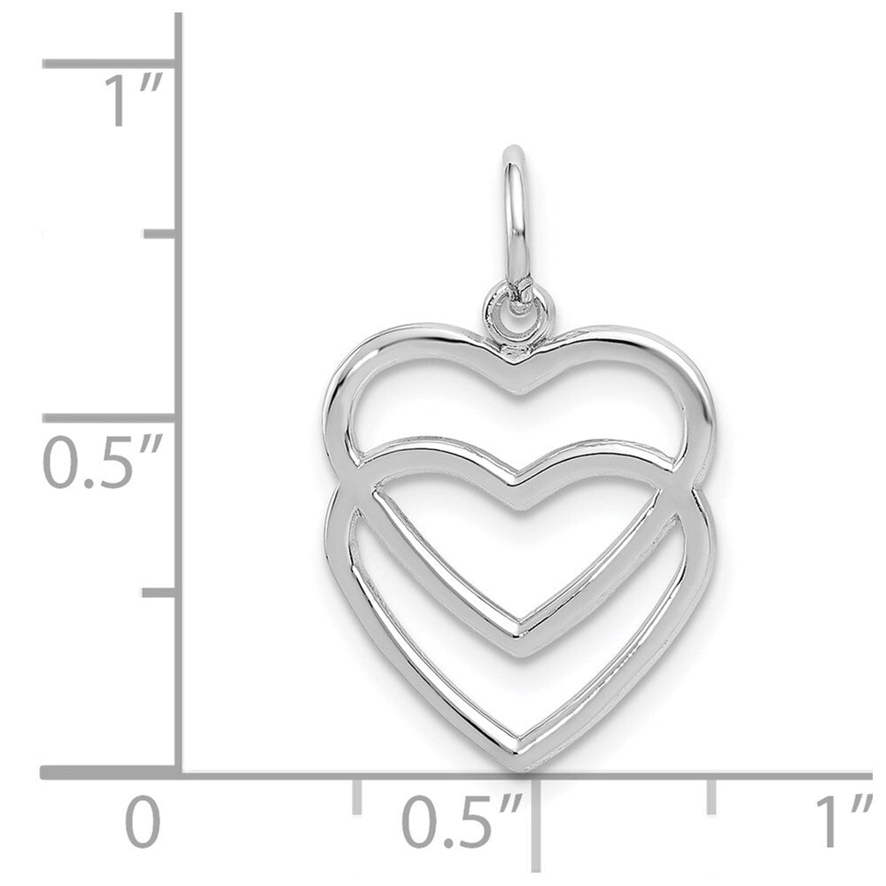 14k White Gold Double Heart Charm Pendant for Women