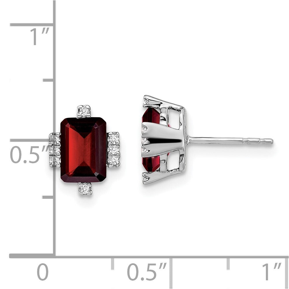 14k White Gold Emerald-shape Garnet and Diamond Stud Earrings
