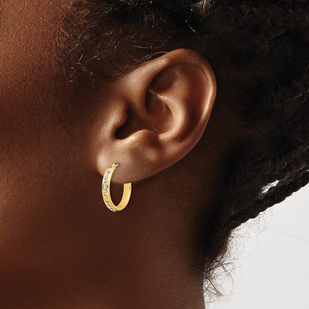 14k Yellow Gold Diamond Fascination Polished Hoop Earrings