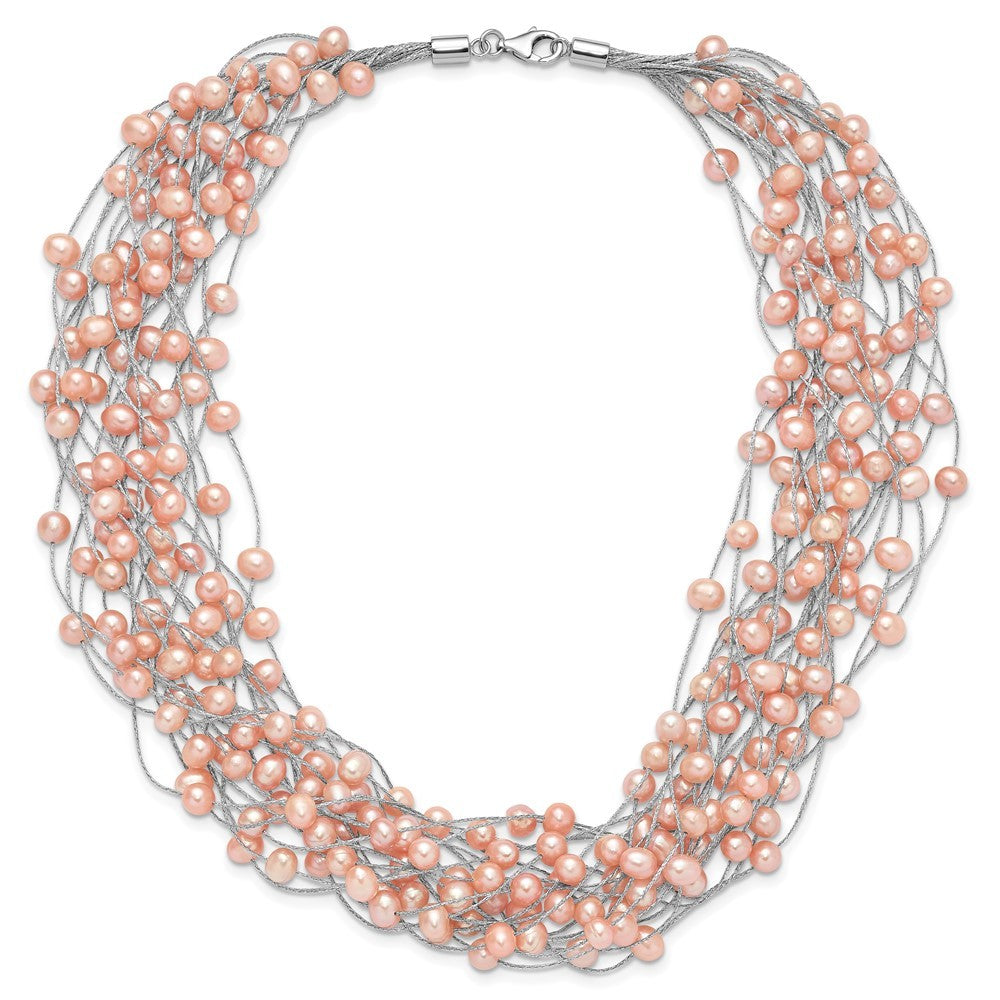 Sterling Silver 5-5.5mm Pink Semi-Round Cultured Pearl Multi Strand Necklace 18"
