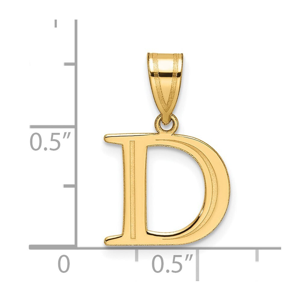 14k Yellow Gold Polished Etched Letter D Initial Pendant for Women