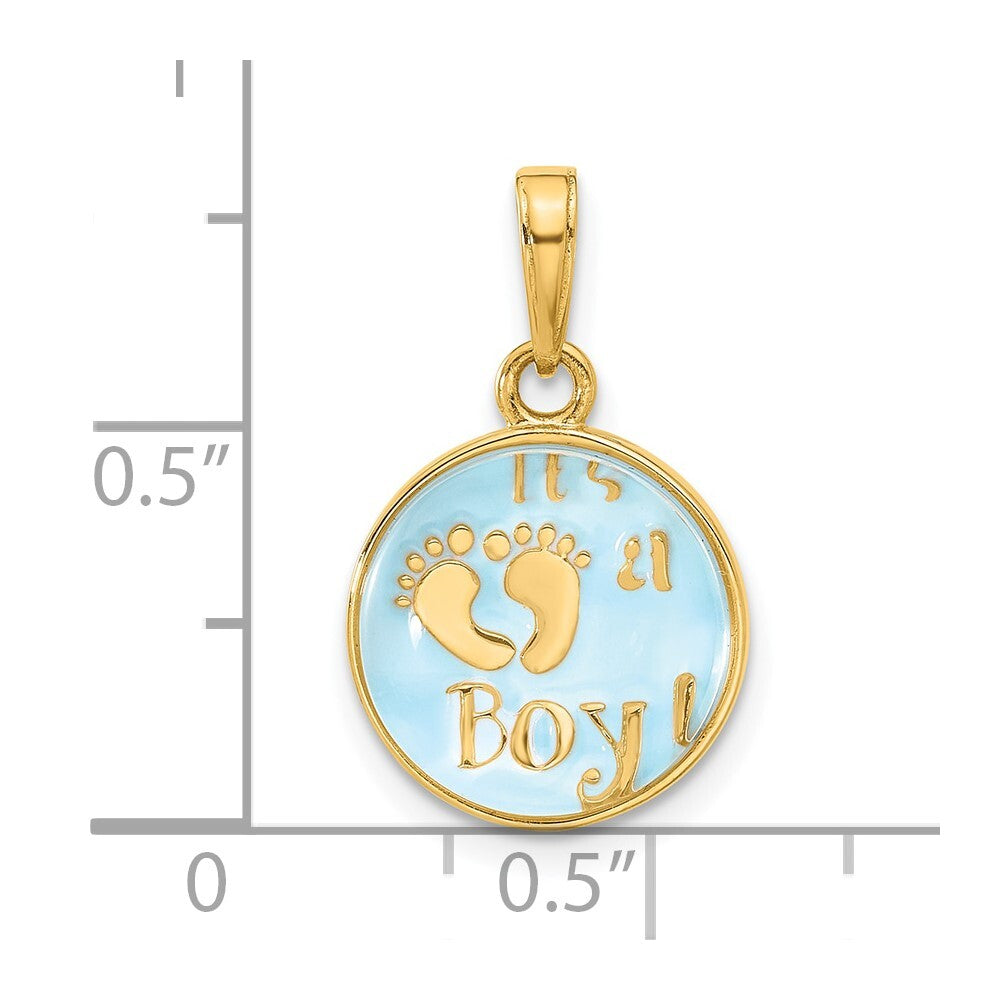 14k Yellow Gold Polished with Blue Enamel Clear Epoxy Resin It's A Boy Pendant