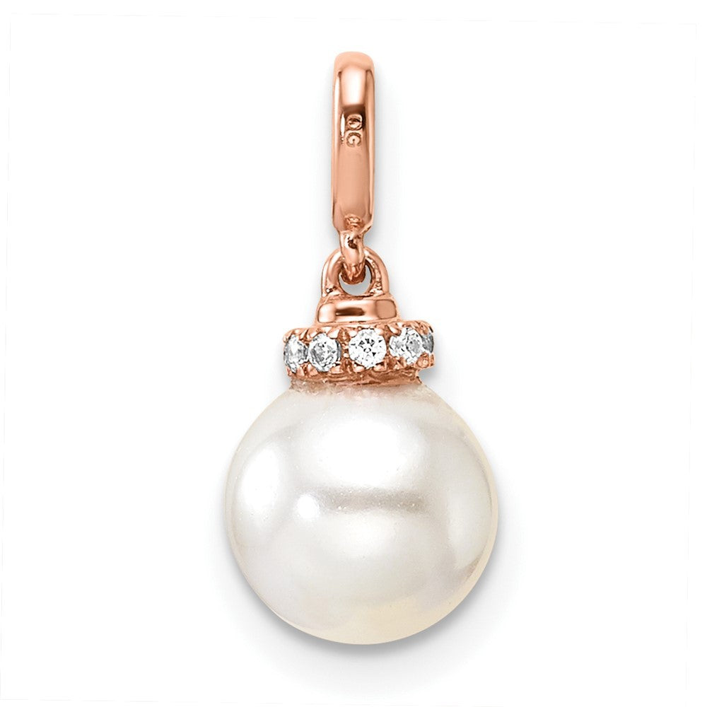 14K Rose Gold 1/20 carat Diamond and White Freshwater Cultured Pearl Pendant