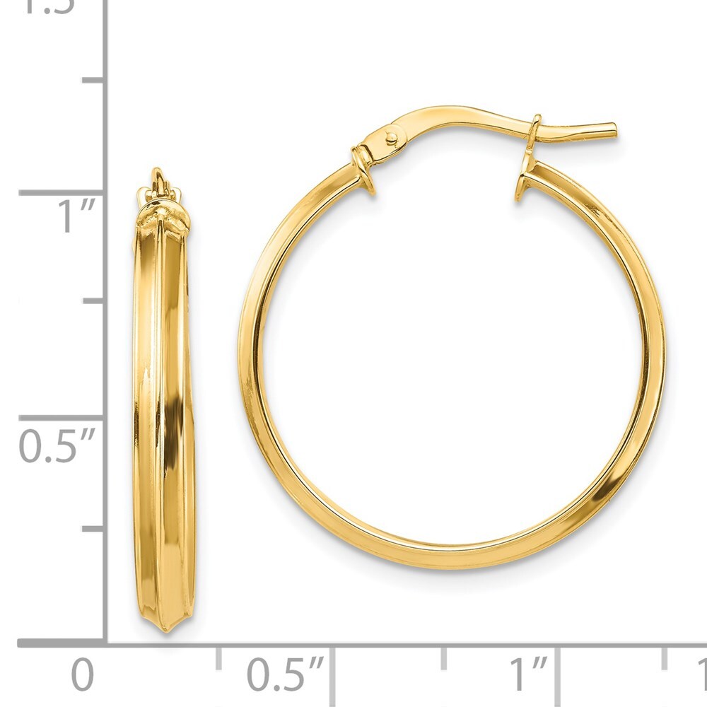 14k Yellow Gold Polished Large 3mm Hoop Earrings Gift for Women