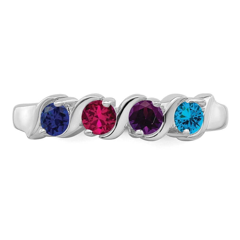 Sterling Silver Rhodium-plated Synthetic 4 Stone Mother's Ring