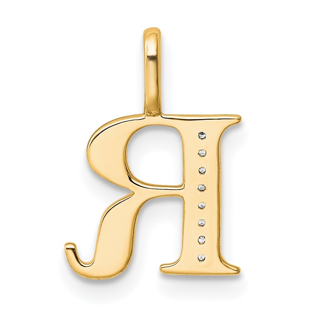 14k Yellow Gold Diamond Letter R Initial Pendant