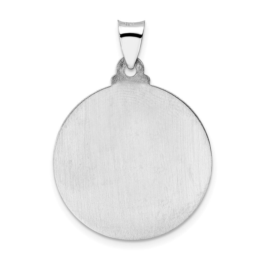 14k White Gold Polished and Satin Hollow Jesus Face Disc Pendant for Women