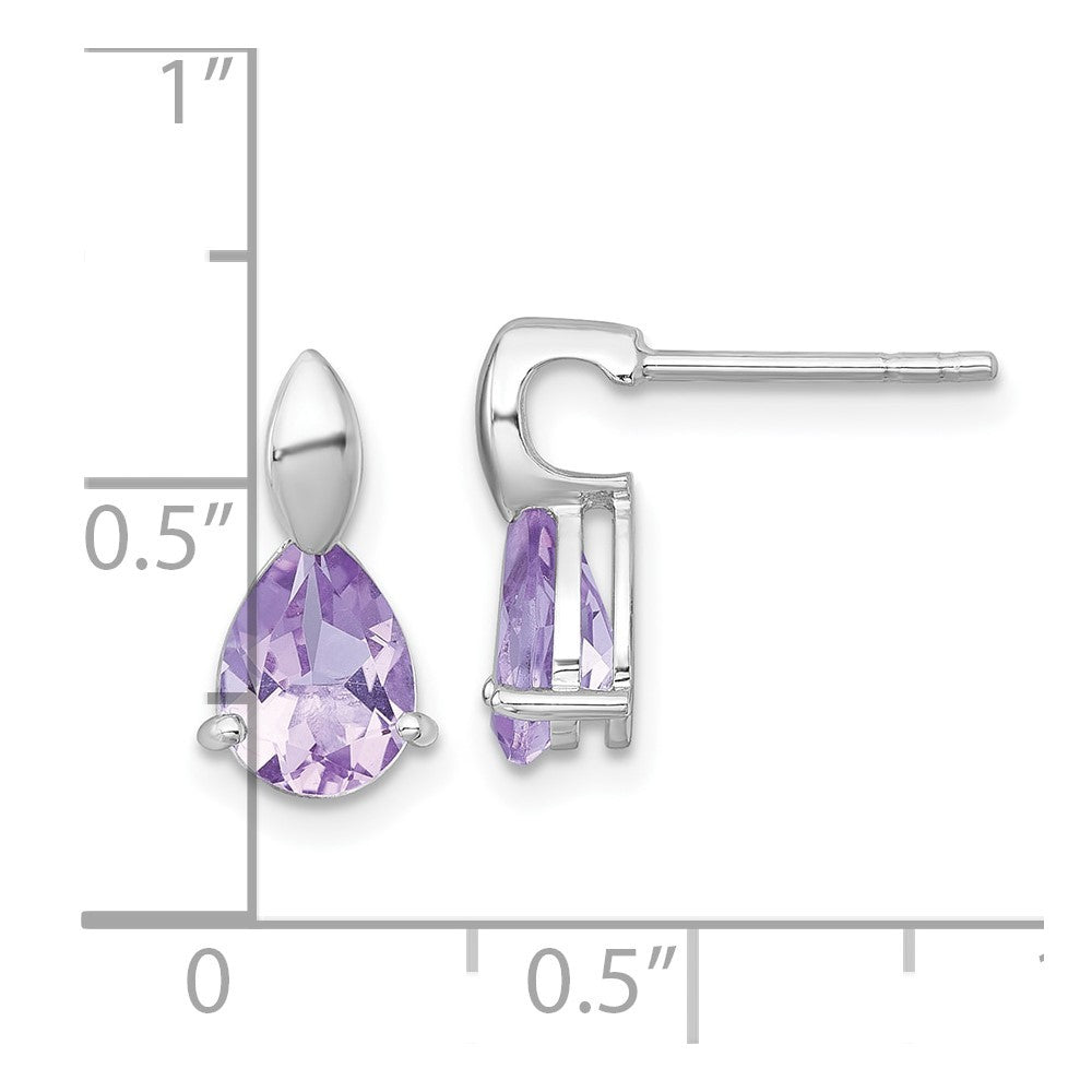 Sterling Silver Rhodium-plated Polished Pear Amethyst Teardrop Earrings