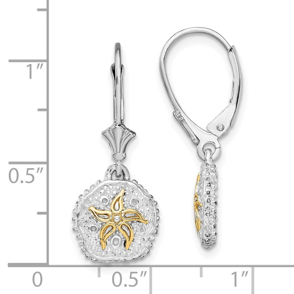 Sterling Silver Rhodium-Plated Sand Dollar with 14k Starfish Drop Earrings