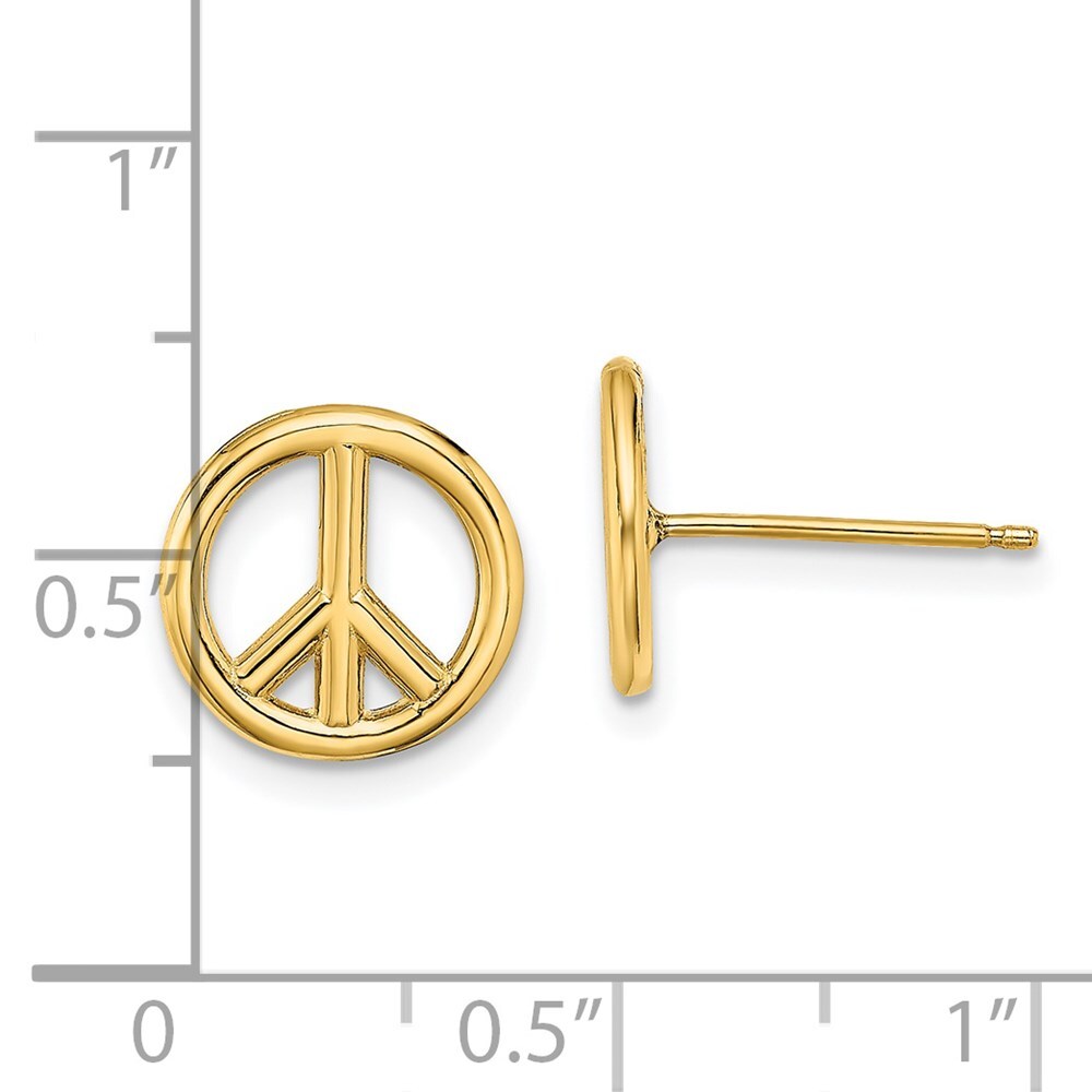 14k Yellow Gold Polished Peace Symbol Stud Earrings Gift for Women