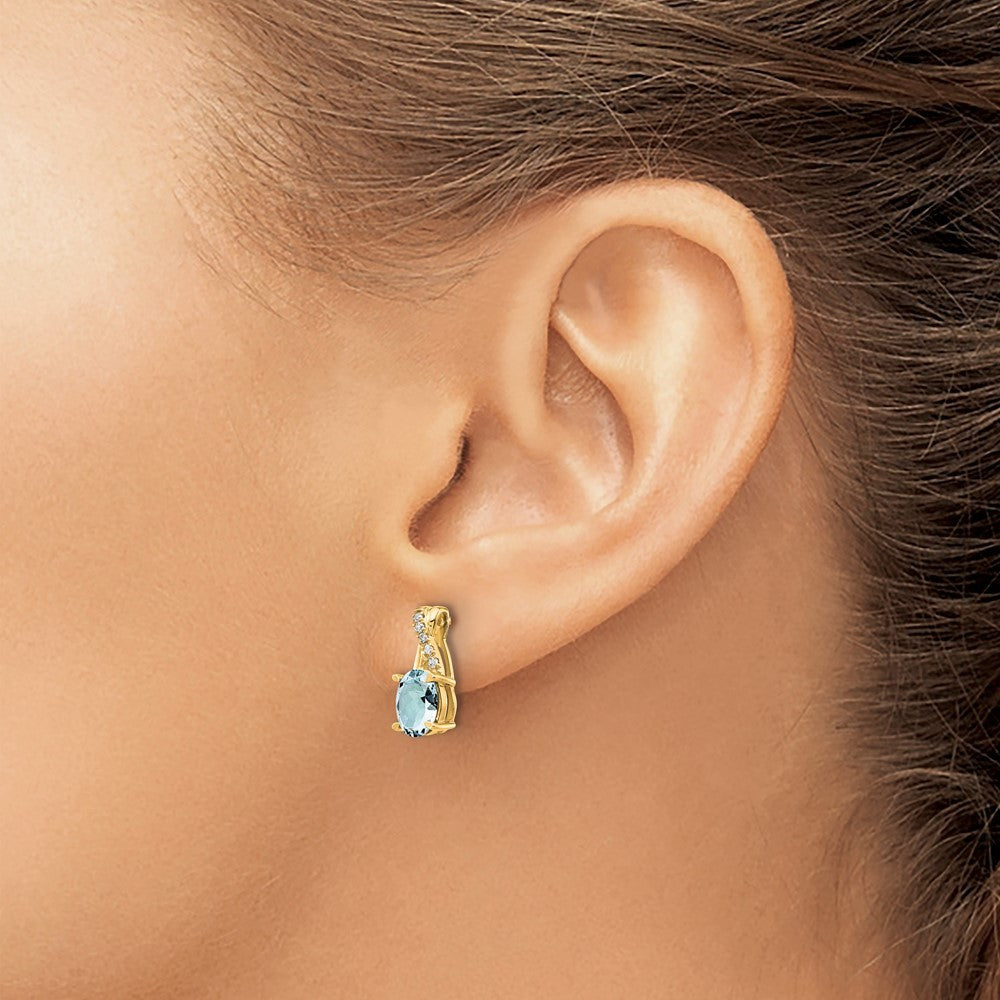 14k Yellow Gold Aquamarine and Diamond Earrings