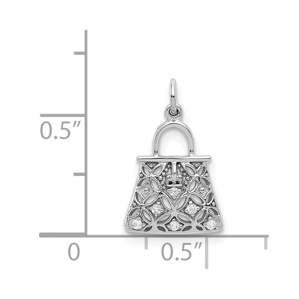 14k White Gold Diamond Handbag Charm Pendant for Women