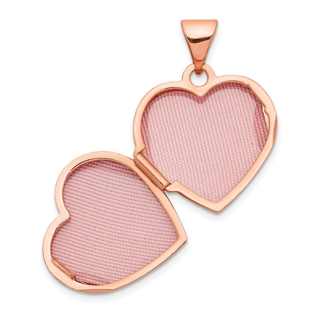 14k Rose Gold 15mm Scroll Heart Locket Pendant for Women
