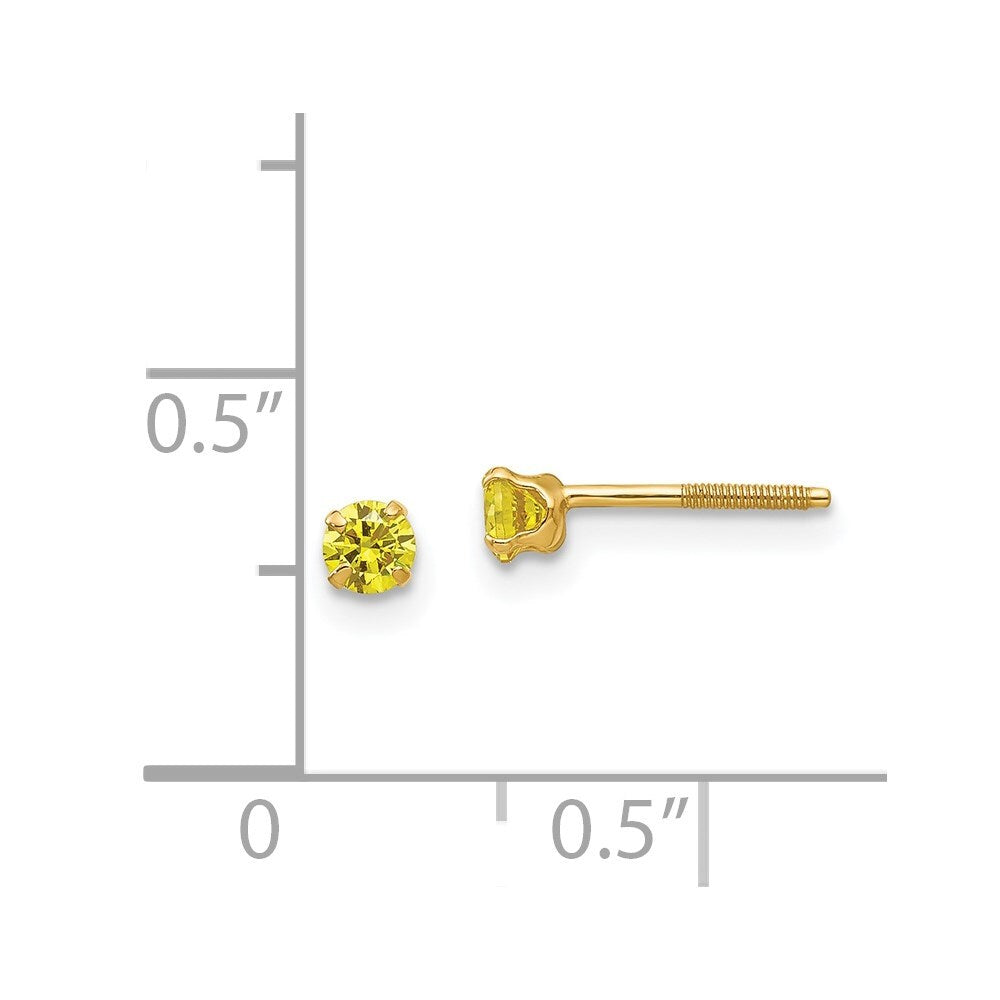 14k Yellow Gold 3mm Imitation Citrine Birthstone Stud Earrings (Nov)