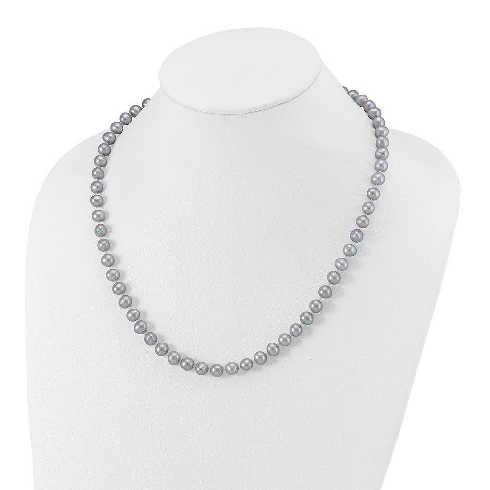 Sterling Silver Rhodium-plated 7-8mm Grey Cultured Pearl Necklace 20"