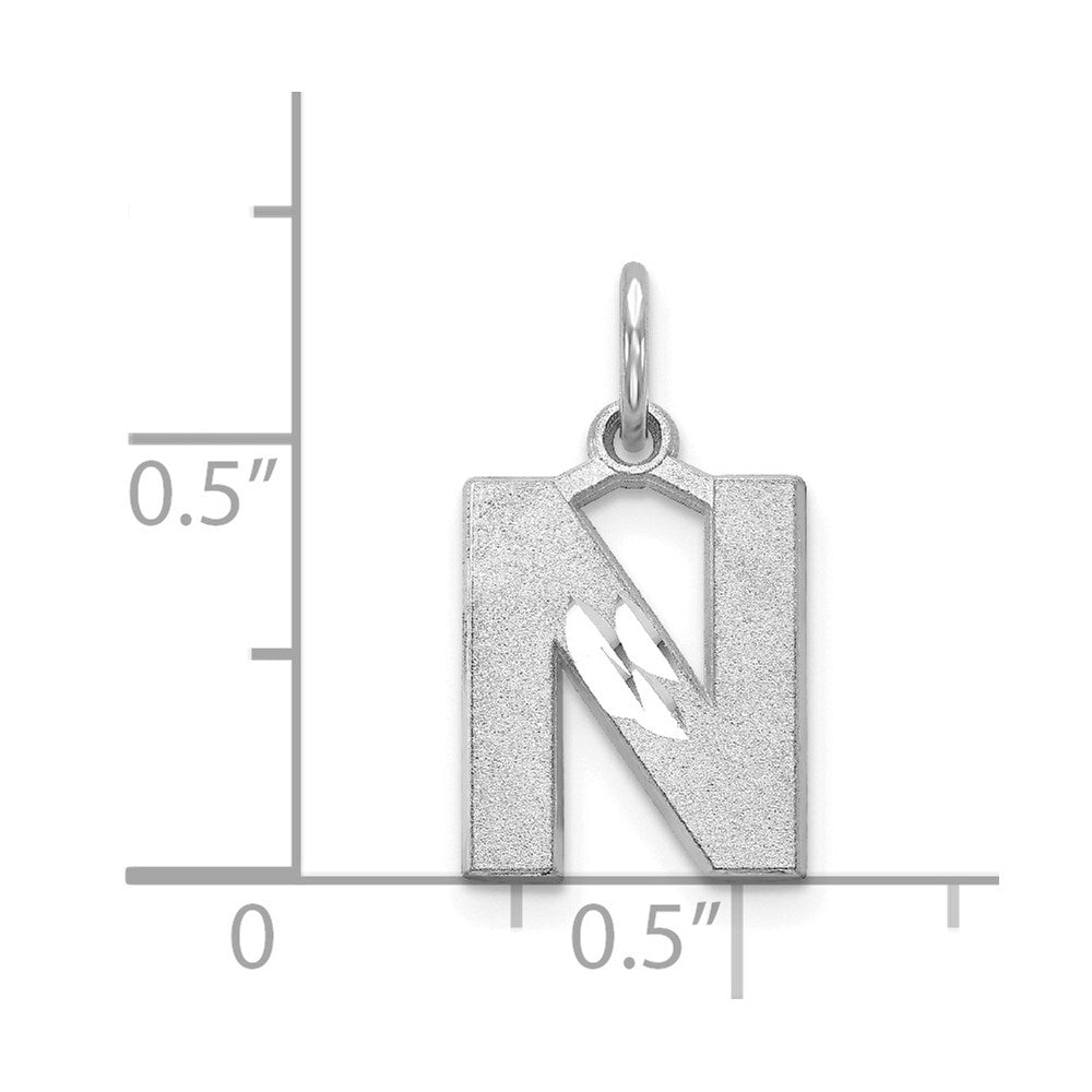 14k White Gold Satin Diamond-cut Letter N Initial Charm Pendant for Women