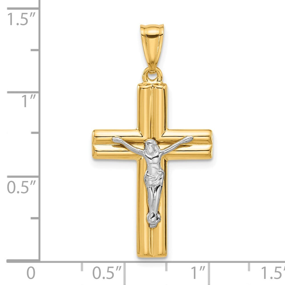 14k Two-tone Gold Polished and Textured Crucifix Pendant for Women
