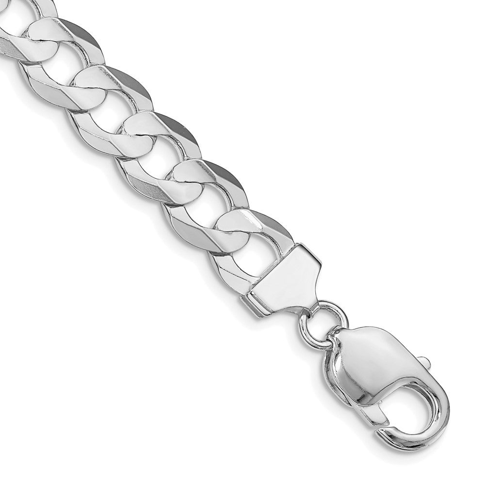 Sterling Silver Rhodium-plated 9.75mm Concave Beveled Curb Chain Bracelet