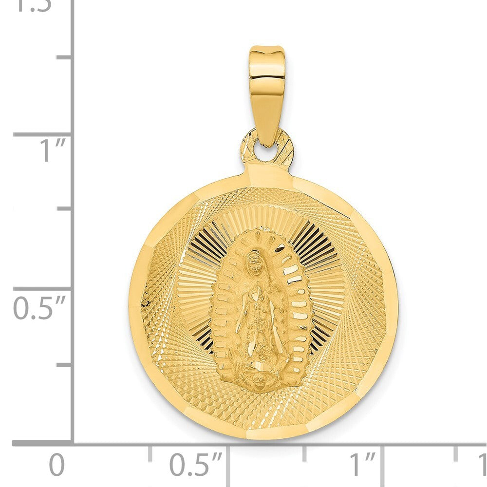 14k Yellow Gold Polished Diamond-cut Lady Of Guadalupe Circle Pendant