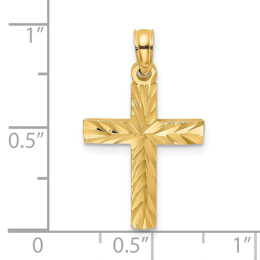 14k Yellow Gold Diamond-Cut Block Cross Charm Pendant