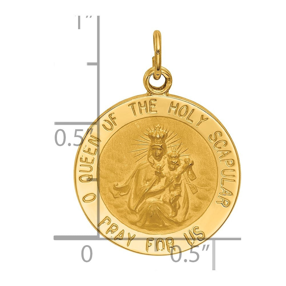 14k Yellow Gold Solid Small Queen Of Holy Scapular Reversible Medal Pendant
