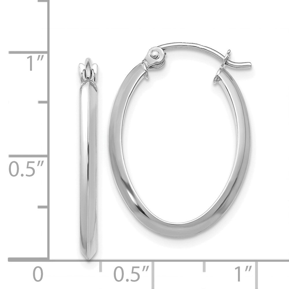 14k White Gold Polished Oval Tube Hoop Earrings Gift for Women