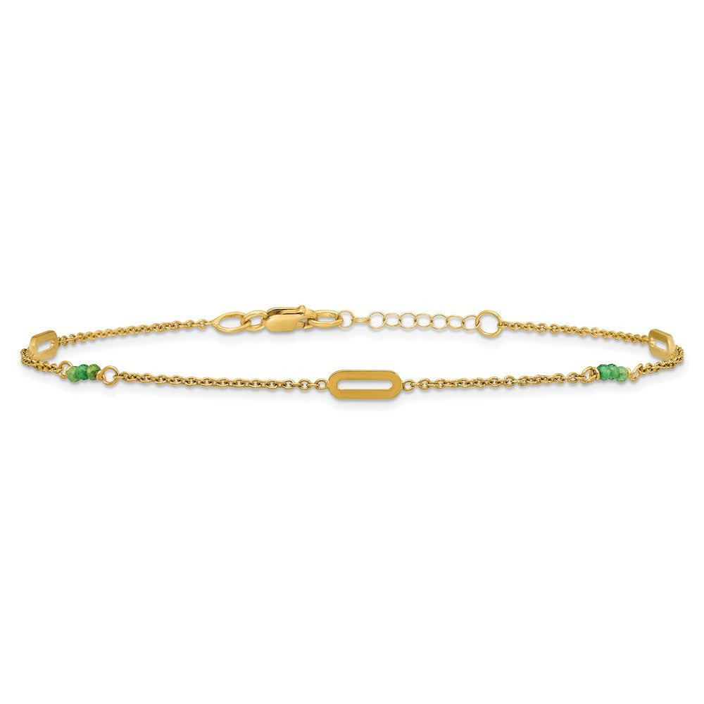 14k Yellow Gold Polished Green Zircon Beads and Ovals 10" Anklet