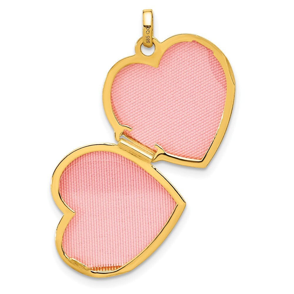 14k Yellow Gold White Rhodium Polished Textured Diamond 15mm Heart Locket