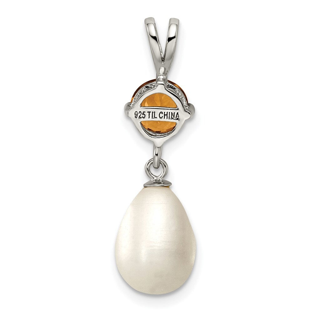 Sterling Silver 8-9mm White Freshwater Cultured Pearl and .75CI Citrine Pendant
