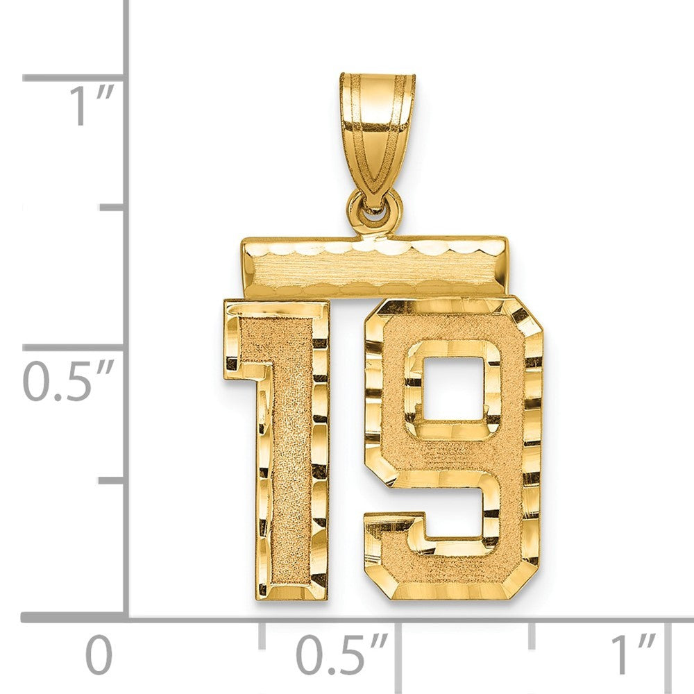 14k Yellow Gold Medium Diamond-cut Number 19 Charm Pendant